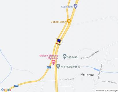 Билборд A в Київських трасах с. Митниця, траса М-05 Київ-Одеса, км 45+500 ліво, за 700м до АЗС Avantage7, за 1км до магазину АТБ та розв'язки з автошляхом Р-19, через 250м після поворту на вул. Леніна та вул. Тараса Шевченка, через 250м після отелю "Мезон Бланш" схема