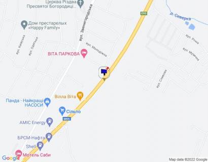 Билборд B в с. Вита-Почтовая с. Віта-Поштова, траса М-05 Київ-Одеса, км 20+800 ліво, за 500м до магазину Сільпо, за 770м до АЗС БРСМ схема