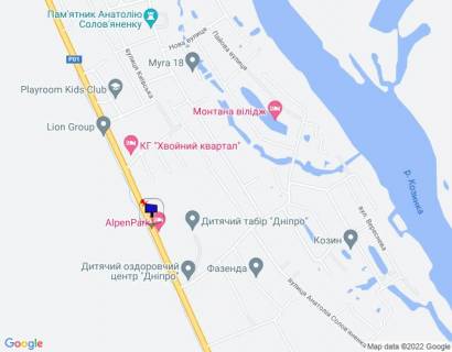 Билборд A в Козине Конча-Заспа, траса Р-01, км 31+600 право, навпроти готелю "AlpenPark", за 300м до повороту на вул. Лобановського, через 230м після автобусної зупинки, через 350м після котеджного містечка "Хвойний Квартал" схема