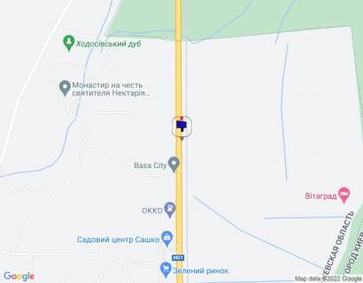 Билборд B в Київських трасах Дніпровське шосе, траса Н-01 "Київ-Знам'янка", км 22+050 ліво, ЖК "BASA Sity", за 400м до АЗС ОККО схема