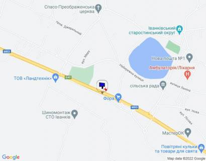 Білборд, Бігборд (Борд)  B у Іванків с. Іванків, харківська траса, траса М-03 "Київ-Харків", км 46+350 право, через 100м після магазину Фора, через 400м після автобусної зупинки та повороту на вул. Пролетарська, за 1км до АЗС ОККО схема