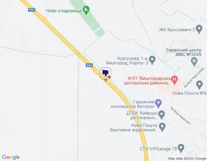 Билборд B в Вышгороде м. Вишгород, траса Р-69 "Київ-Вишгород-Десна", км 19+500 ліво, за 850м до повороту на вул. Яблунева, напрямок на с. Нові Петрівці (Межигір'я) схема