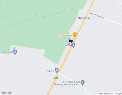 Білборд, Бігборд (Борд)  B у ,  с. Залісся, чернігівська траса, траса М-01 "Київ-Чернігів-Нові Яриловичі", км 43+500 ліво, вул. Київська, навпроти АЗС "ОККО", через 950м після повороту на завод "Coca-Cola" та АЗС "ОККО", за 450м до ресторану "Три козаки" схема