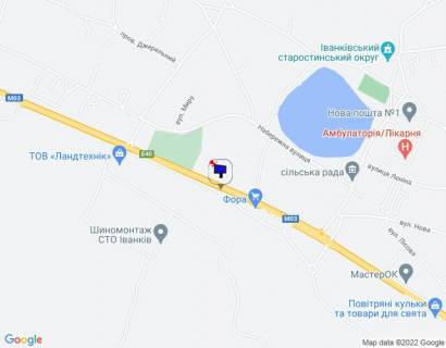 Билборд A в Иванков с. Іванків, харківська траса, траса М-03 "Київ-Харків", км 46+350 право, за 100м до магазину Фора, за 400м до автобусної зупинки та повороту на вул. Пролетарська, через 1км після АЗС ОККО схема