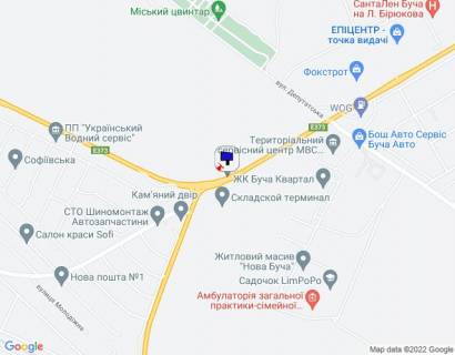 Билборд B в Ворзеле м. Буча, траса М-07 "Київ-Ковель", км 30+600 право, через 150м після поворту на автошлях Т1001 та смт. Ворзель, за 450м до автобусної зупинки, за 500м до перехрестя з вул. Депутатська та ЖК "Буча-Квартал", за 550м до АЗС WOG та ТЦ "Retail Park Bucha" схема