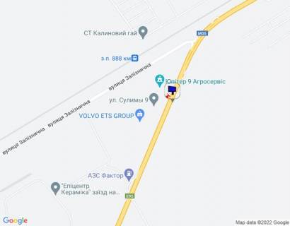 Билборд A в Глевахе смт. Калинівка, траса М-05 Київ-Одеса, км 31+600 ліво, навпроти Юпітер 24 (представництво John Deere, с-г. техніка), за 650м до розвороту на Калинівку, за 1км до АЗС АМІК схема