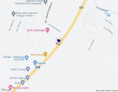 Билборд A в с. Вита-Почтовая с. Віта-Поштова, траса М-05 Київ-Одеса, км 20+800 ліво, через 500м після магазину Сільпо, через 770м після АЗС БРСМ схема