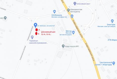 Билборд A в Энергодаре, 3x6  пер-к. ул.Курчатова - Энергодарское шоссэ(вьезд в город) -2 А схема