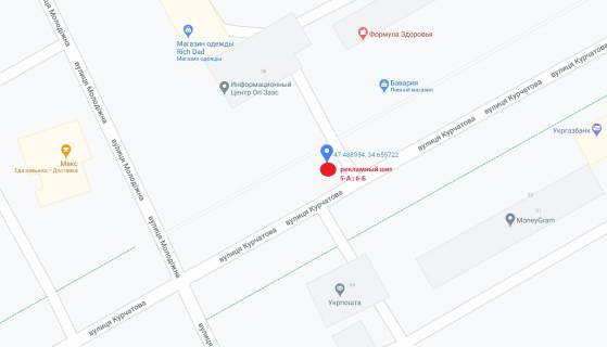 Білборд, Бігборд (Борд)  B у Енергодарі, 3x6  вул. Курчатова 38 (в районі Інформаційного Центру ВП ЗАЕС) схема