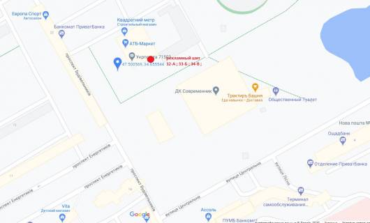 Білборд, Бігборд (Борд)  B у Енергодарі, 3x6  пр. Строителей (центральная площадь, рай. ДК "Современник") схема