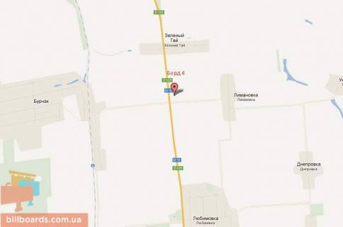 Билборд B в Васильевке 351 км  трасса Москва / Симферополь, поток транспорта по направлению к Запорожью, за Васильевкой за 1 км до Зеленого Гая на перекрестке Бурчак — Лимановка схема