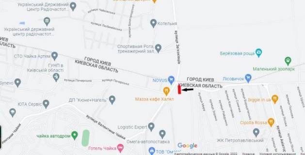 Билборд B в Петропавловской Борщаговке Петропавлівська Борщагівка,  на перехр. з вул. І. Багряного/вул. Зв'язківців та вул. Антонова (маг. "NOVUS") схема