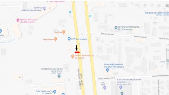 Білборд, Бігборд (Борд)  A у Києві, 3х6  вул. В.Кільцева/ ресторан "САЖА" в напр. Одеської пл. (нижній) схема