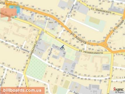 Ситилайт A в Тячеве вул. Незалежності, центр міста, біля Ексім банку, напроти продуктового магазину та редакції Дружба, масове скупчення людей схема