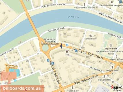 Ситилайт A в Ужгороде м.Ужгород вул. Л.Толстого біля банків БМБ, Автозаз, Фінансова ініціатива,дитячого майданчика Рошен, в сторону пл.Петефі схема