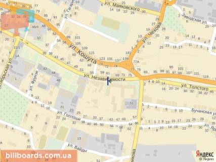 Ситилайт B в Тячеве вул. Незалежності, центр міста, біля страхової компанії Acsa та магазину Міленіум, автобусні зупинки, великий потік пішоходів схема