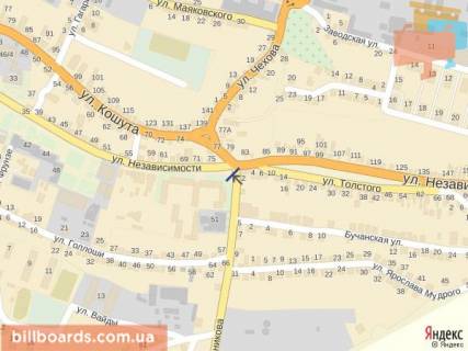 Сiтiлайт A у Тячеві вул. Незалежності, центр міста, біля страхової компанії Acsa та магазину Міленіум, автобусні зупинки, великий потік пішоходів схема