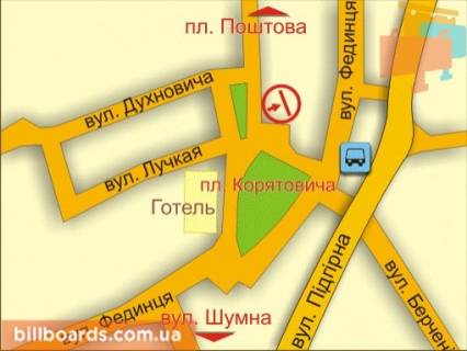 Білборд, Бігборд (Борд)  B у Ужгороді м. Ужгород, пл. Корятовича (біля ринку) схема