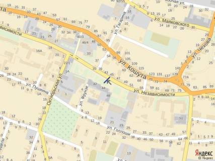 Ситилайт B в Тячеве, 1.2x1.8  вул. Незалежності, центр міста, біля Ексім банку, кіосків,  напроти продуктового магазину та редакції Дружба, масове скупчення людей схема