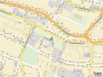 Ситилайт A в Тячеве, 1.2x1.8  вул. Незалежності, центр міста, біля Ексім банку, напроти продуктового магазину та редакції Дружба, масове скупчення людей схема