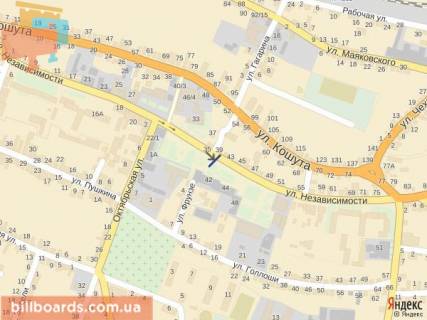 Сiтiлайт A у Тячеві вул. Незалежності, центр міста, вхід біля Універмагу, Ексім банку, напроти продуктового магазину, масове скупчення людей схема