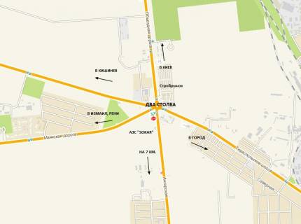 Билборд B в Одессе, 3х6  Об'їзна дорога (23+400км) - Два Стовпи (АЗС Sokar), з Авангарда, Овідіополя, промринку 7 км к Клеверному мосту схема