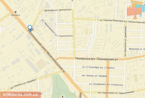 Билборд A в Бердянске Перетин Мелітопольське шосе / вул.Крупської (50 м. до ж/д переїзду заводу "Южгідромаш") схема