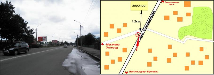 Билборд B в Ивано-Франковске, 3х6  Коновальця   ( гот. "Айвенго" ) схема