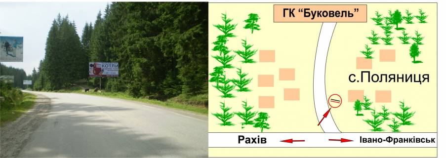 Билборд A в Буковеле, 3х6  перед мостом (правий) схема