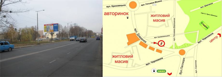 Білборд, Бігборд (Борд)  B у Івано-Франківську, 3х6  Довженка (навпроти буд.№7) схема