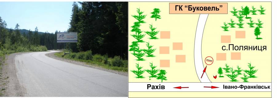 Білборд, Бігборд (Борд)  A у Буковелі, 3х6  перед с.Паляниця схема