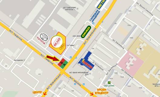 Білборд, Бігборд (Борд)  B у Івано-Франківську, 3х6  Вовчинецька-Надрічна  перехрестя  Велес, METRO схема