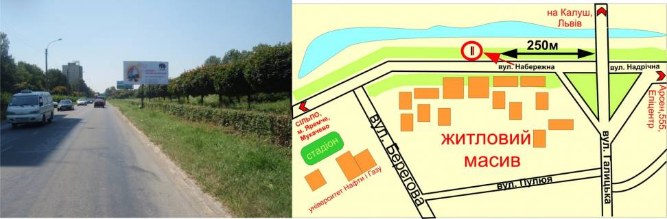 Билборд A в Ивано-Франковске, 3х6  Набережна     навпроти буд №8 схема