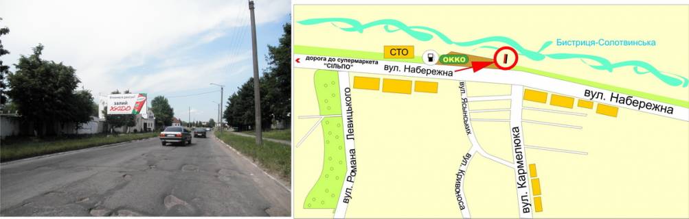 Билборд B в Ивано-Франковске, 3х6  Набережна-Кармелюка схема