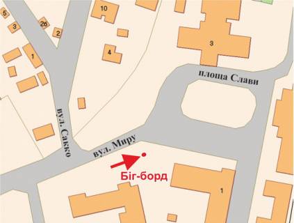 Білборд, Бігборд (Борд)  A у Полтаві, 3х6  Слави пл. (Південний в-л) схема