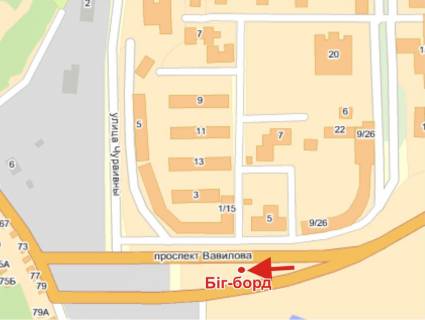 Билборд A в Полтаве, 3х6  Вавілова вул., 9/26 (з центру) схема