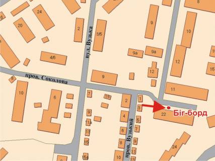 Билборд A в Полтаве, 3х6  Петра Ротача пров.(Соколова), 22 - Миру просп.(поблизу "Хуторка") схема