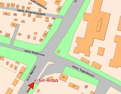 Білборд, Бігборд (Борд)  A у Полтаві, 3х6  Європейська вул. (Фрунзе),207 схема