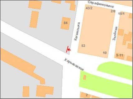 Билборд A в Полтаве ул.Х.Шоссе - ул.Кагамлыка схема