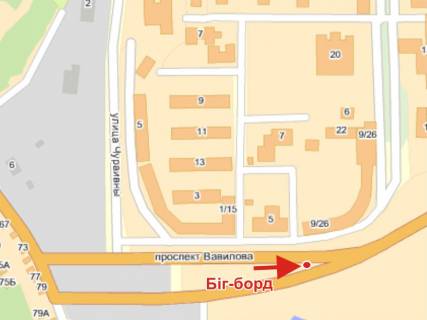 Билборд A в Полтаве, 3х6  Вавілова вул., 9/26 (в центр) схема
