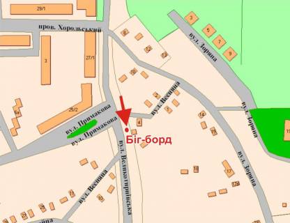 Билборд B в Полтаве, 3х6  В.Тирнівська вул.(зуп. "Бібліотека") схема