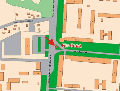 Билборд A в Полтаве, 3х6  І.Мазепи вул. (Калініна) 50/12(р.смуга)(Автовокзал) схема