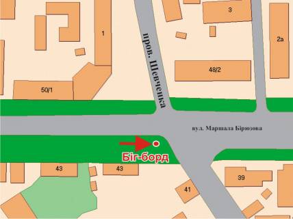 Билборд A в Полтаве, 3х6  М.Бірюзова вул, 43 схема