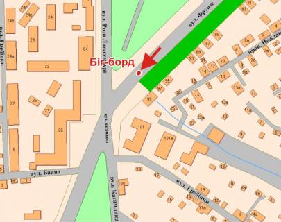 Билборд A в Полтаве, 3х6  Європейська вул. (Фрунзе),97(розд.смуга) (із центру) схема