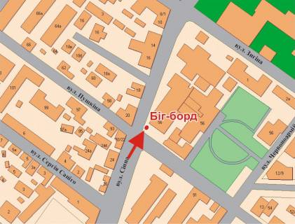 Билборд A в Полтаве, 3х6  Сінна вул. - Пушкіна вул.  схема