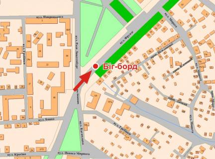 Білборд, Бігборд (Борд)  A у Полтаві, 3х6  Європейська вул. (Фрунзе),97(розд.смуга) (у центр) схема