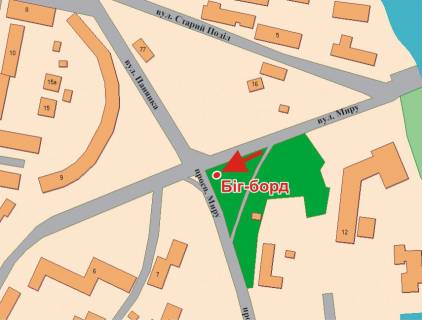 Билборд B в Полтаве, 3х6  Миру вул., готель"Турист" схема