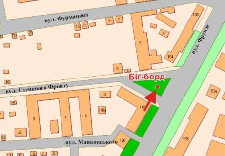 Билборд B в Полтаве, 3х6  Європейська вул.(Фрунзе)- Ст.Фронту вул. схема