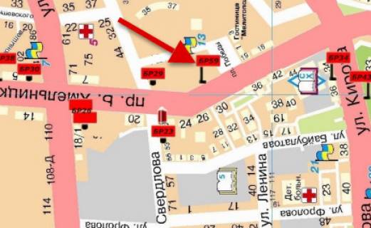 Билборд  в Мелитополе БР 059 Б       пр. Б. Хмельницкого, 17                                       (Сильпо) схема