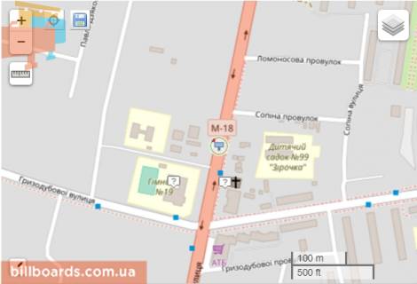 Білборд, Бігборд (Борд)  A у Мелітополі, 6x3  Вул. Ломоносова 165 АТБ схема